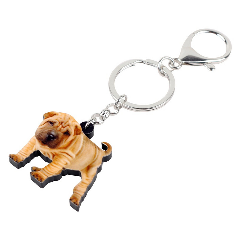 Bonsny Akrilni Kineski Shar Pei Pas Privjesci za ključeve Prstenje Životinjski nakit Za žene Djevojke Ženske torbice Privjesci za automobile Veleprodaja