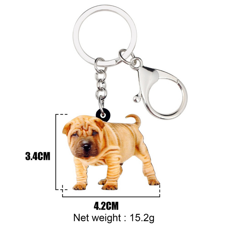 Bonsny Akrilni Kineski Shar Pei Pas Privjesci za ključeve Prstenje Životinjski nakit Za žene Djevojke Ženske torbice Privjesci za automobile Veleprodaja