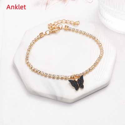 1 kom. Luksuzni svjetlucavi leptir privjesak, privjesak za gležnjeve, ogrlica za žene, ogrlica s umetnutim kamenčićima, lančić od legure, narukvica za stopala