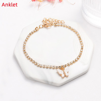 1 kom. Luksuzni svjetlucavi leptir privjesak, privjesak za gležnjeve, ogrlica za žene, ogrlica s umetnutim kamenčićima, lančić od legure, narukvica za stopala