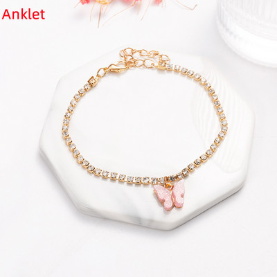 1 kom. Luksuzni svjetlucavi leptir privjesak, privjesak za gležnjeve, ogrlica za žene, ogrlica s umetnutim kamenčićima, lančić od legure, narukvica za stopala