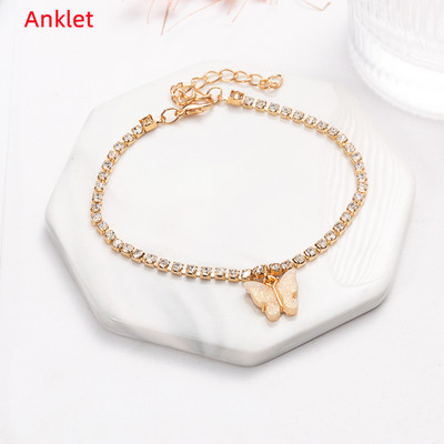 1 kom. Luksuzni svjetlucavi leptir privjesak, privjesak za gležnjeve, ogrlica za žene, ogrlica s umetnutim kamenčićima, lančić od legure, narukvica za stopala