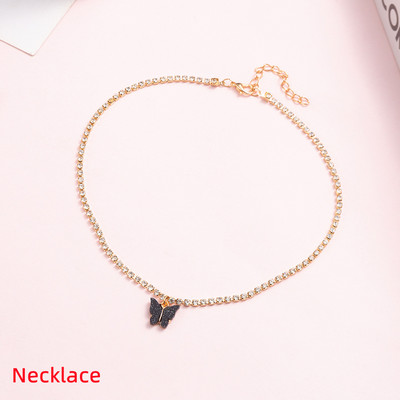 1 kom. Luksuzni svjetlucavi leptir privjesak, privjesak za gležnjeve, ogrlica za žene, ogrlica s umetnutim kamenčićima, lančić od legure, narukvica za stopala