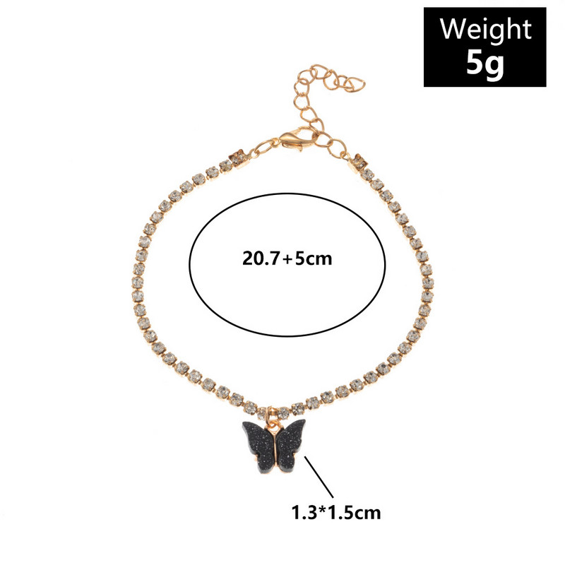 1 kom. Luksuzni svjetlucavi leptir privjesak, privjesak za gležnjeve, ogrlica za žene, ogrlica s umetnutim kamenčićima, lančić od legure, narukvica za stopala