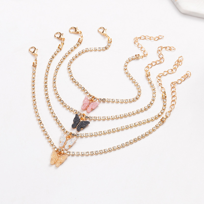 1 kom. Luksuzni svjetlucavi leptir privjesak, privjesak za gležnjeve, ogrlica za žene, ogrlica s umetnutim kamenčićima, lančić od legure, narukvica za stopala