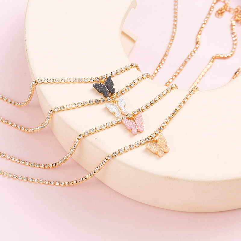 1 kom. Luksuzni svjetlucavi leptir privjesak, privjesak za gležnjeve, ogrlica za žene, ogrlica s umetnutim kamenčićima, lančić od legure, narukvica za stopala