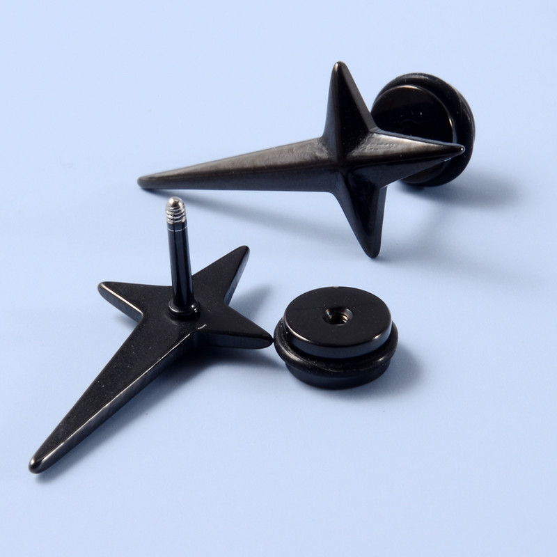 2Pcs kirurški čelični muški klin za uho Sun Cross Dizajn Lažni Plug Expander Lobe Naušnice Cheater Piercing Gauge Stretchers Nakit