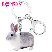 Bonsny Acrilic Gri Iepure de Paște Iepure Iepuraș Breloc Breloc Animal Animal de companie Bijuterii pentru Femei Fete Cadou Clasic Geantă Decorare mașină