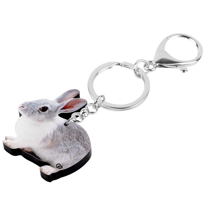 Bonsny Acrilic Gri Iepure de Paște Iepure Iepuraș Breloc Breloc Animal Animal de companie Bijuterii pentru Femei Fete Cadou Clasic Geantă Decorare mașină
