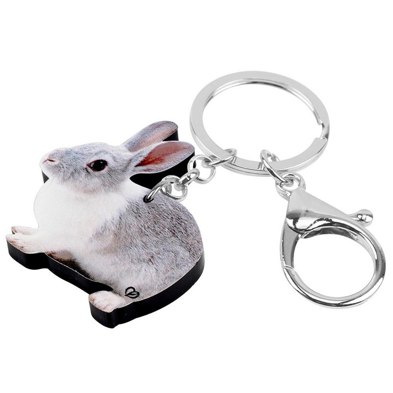 Bonsny Acrilic Gri Iepure de Paște Iepure Iepuraș Breloc Breloc Animal Animal de companie Bijuterii pentru Femei Fete Cadou Clasic Geantă Decorare mașină