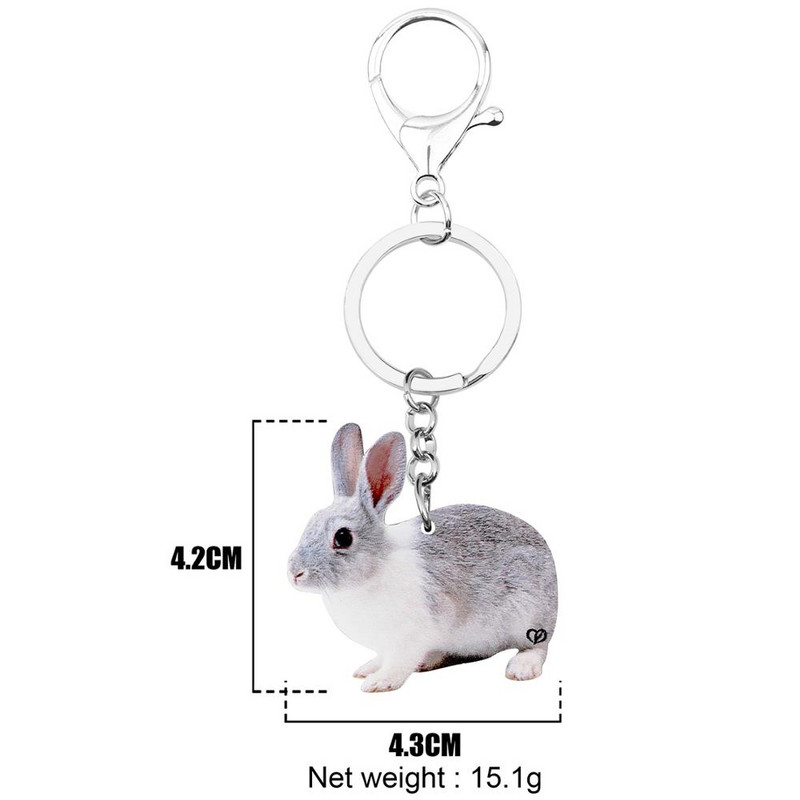 Bonsny Acrilic Gri Iepure de Paște Iepure Iepuraș Breloc Breloc Animal Animal de companie Bijuterii pentru Femei Fete Cadou Clasic Geantă Decorare mașină
