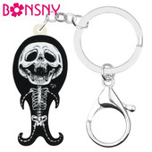 Bonsny acrilic Halloween craniu schelet breloc breloc estetic lung imprimare breloc bijuterii cadou pentru femei copii adolescenți