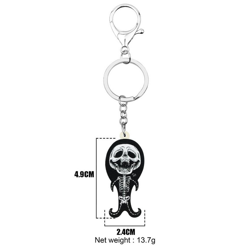 Bonsny acrilic Halloween craniu schelet breloc breloc estetic lung imprimare breloc bijuterii cadou pentru femei copii adolescenți