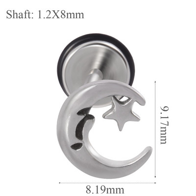 1db Rozsdamentes acél hamis fülbevaló Punk Gyík Rénszarvas Fül Tragus Porc Stud Moon & Sun Lobe Unisex Helix Piercing 16g