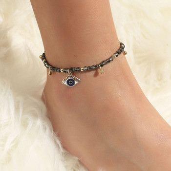 Boho цветни кристални мъниста глезен за око Evil Eye висулка Гривна за глезена Жени Лято Океан Плаж Бижута за крака Аксесоари Подаръци