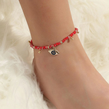 Boho цветни кристални мъниста глезен за око Evil Eye висулка Гривна за глезена Жени Лято Океан Плаж Бижута за крака Аксесоари Подаръци