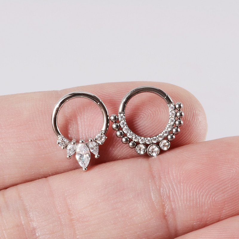 1 buc 361L din oțel chirurgical zircon Septum cu balamale Clicker pentru nas Inel inel Tragus Cartilaj Daith Piercing Helix Rook Cercei Bijuterii