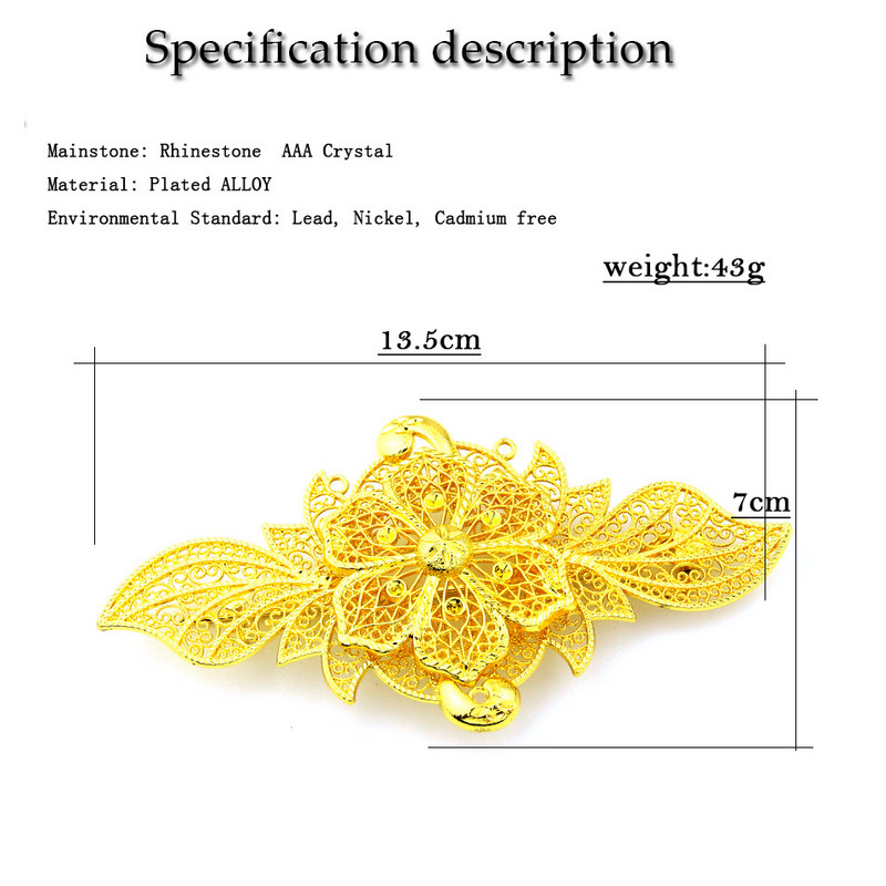 Sunspicems 24K Arany Szín Algéria Marokkó Virág Kaftán Bross Női Nyakkivágás Pins Arab menyasszony esküvői bross bizsu ajándék