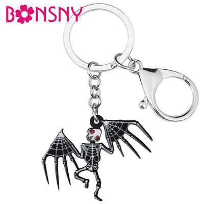 BONSNY Helovinas Akrilas Juodas Skeletas Kaukolė Demonas Šikšnosparnis Auskarai Mados Drop Dangle Magic Dovanos Papuošalai Moterims Merginoms Paaugliams