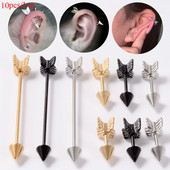 10 db Arrow Ipari súlyzó sebészeti acél porcos fülbevaló Helix Stud Piercing Oreja egyenes súlyzó testékszer 16g