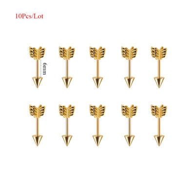 10 db Arrow Ipari súlyzó sebészeti acél porcos fülbevaló Helix Stud Piercing Oreja egyenes súlyzó testékszer 16g