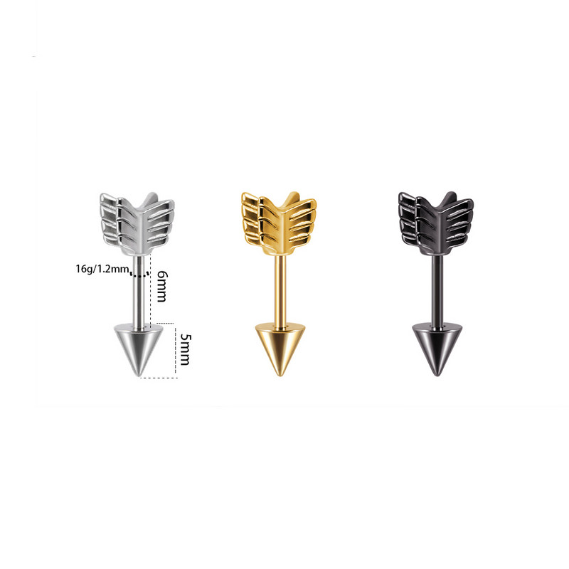 10 db Arrow Ipari súlyzó sebészeti acél porcos fülbevaló Helix Stud Piercing Oreja egyenes súlyzó testékszer 16g