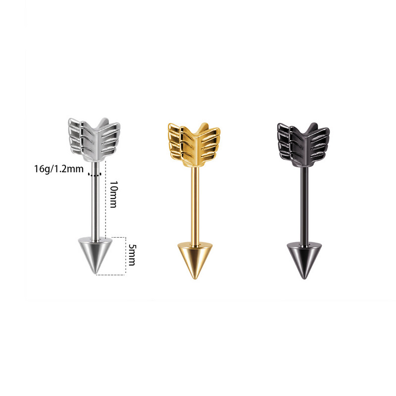 10 db Arrow Ipari súlyzó sebészeti acél porcos fülbevaló Helix Stud Piercing Oreja egyenes súlyzó testékszer 16g