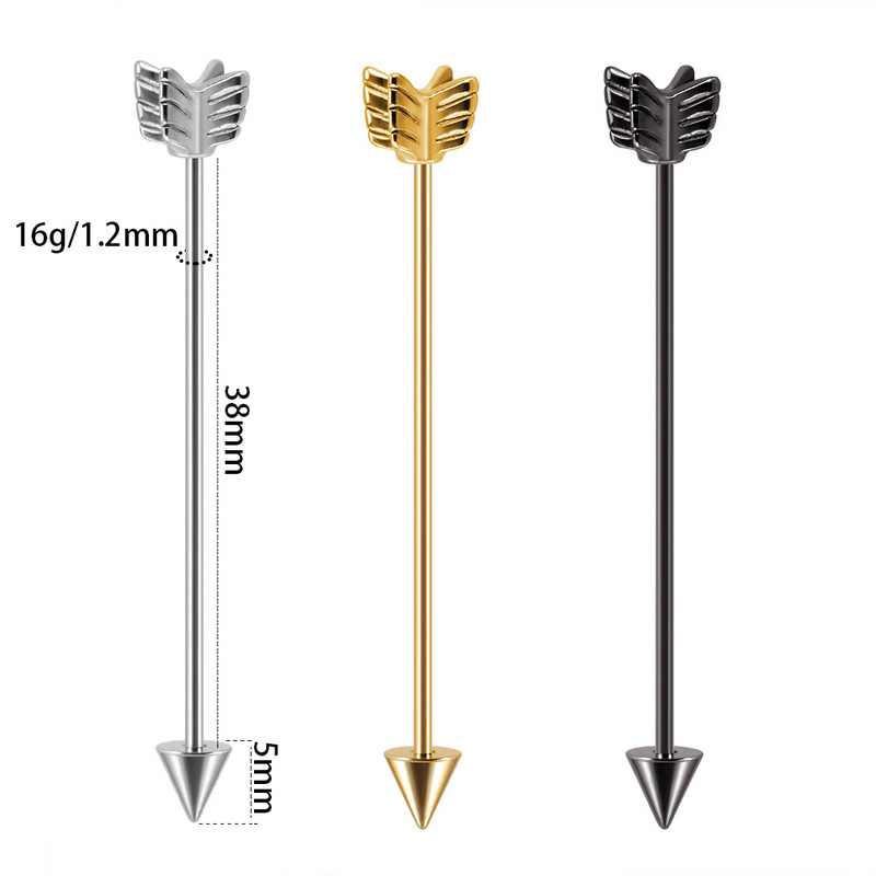 10 db Arrow Ipari súlyzó sebészeti acél porcos fülbevaló Helix Stud Piercing Oreja egyenes súlyzó testékszer 16g