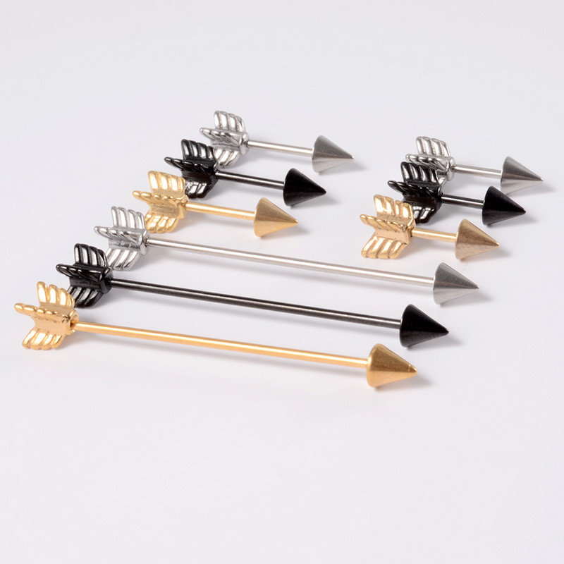 10 db Arrow Ipari súlyzó sebészeti acél porcos fülbevaló Helix Stud Piercing Oreja egyenes súlyzó testékszer 16g