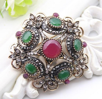 Broșă cu flori antice turcești pentru femei, rășină, retro, culoare aurie, broșe rotunde, stea, broșe, ace de bijuterii etnice de mireasă