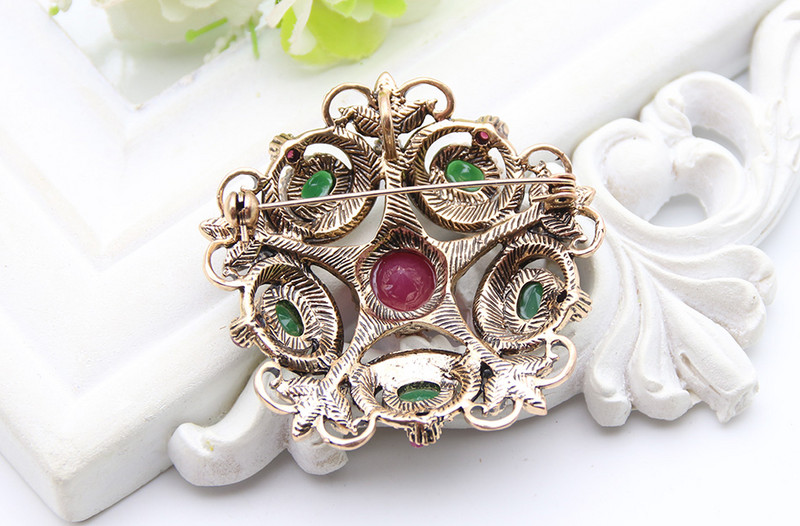 Broșă cu flori antice turcești pentru femei, rășină, retro, culoare aurie, broșe rotunde, stea, broșe, ace de bijuterii etnice de mireasă