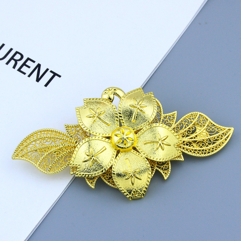 Sunspicems New 24K Gold Color Africa Femei Broșă Rochie de flori Bijuterii Insigna Ace de rever Femme Clips Cardigan Brose mari Bijoux