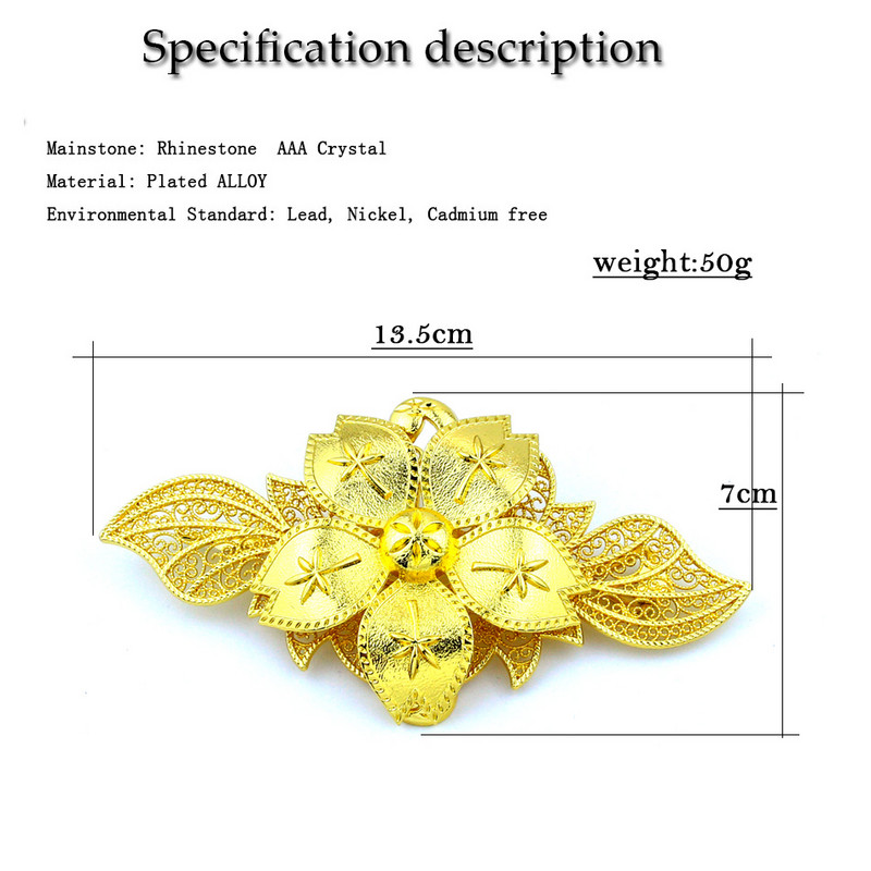 Sunspicems New 24K Gold Color Africa Femei Broșă Rochie de flori Bijuterii Insigna Ace de rever Femme Clips Cardigan Brose mari Bijoux