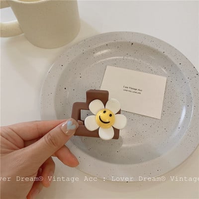 Clemă pătrată mică cu gheare pentru femei Gheară de păr Floare de soare Smiley Cleme de păr pentru fete Clip cu gheare Crab pentru femei Accesorii de păr pentru păr