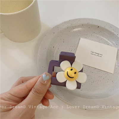 Clemă pătrată mică cu gheare pentru femei Gheară de păr Floare de soare Smiley Cleme de păr pentru fete Clip cu gheare Crab pentru femei Accesorii de păr pentru păr
