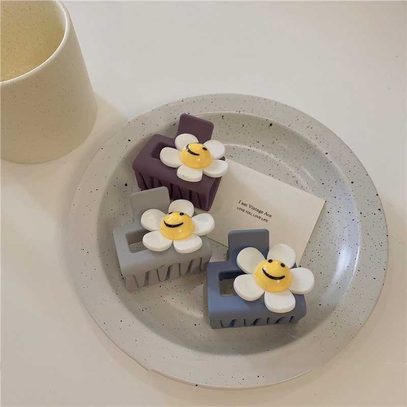 Clemă pătrată mică cu gheare pentru femei Gheară de păr Floare de soare Smiley Cleme de păr pentru fete Clip cu gheare Crab pentru femei Accesorii de păr pentru păr