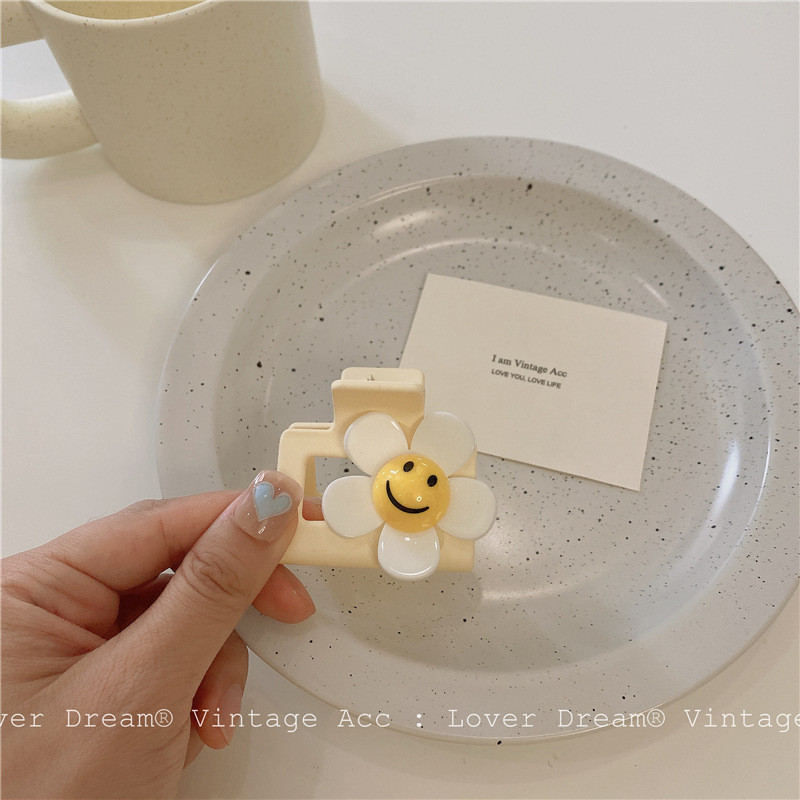 Clemă pătrată mică cu gheare pentru femei Gheară de păr Floare de soare Smiley Cleme de păr pentru fete Clip cu gheare Crab pentru femei Accesorii de păr pentru păr