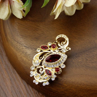 Sunspicems Arany Színű Kristály Bross Női Sál Kaftán Esküvői Ékszer Marokkó Arab Etnikai Bijoux Dubai Virág Bross