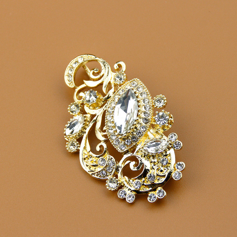 Sunspicems Arany Színű Kristály Bross Női Sál Kaftán Esküvői Ékszer Marokkó Arab Etnikai Bijoux Dubai Virág Bross