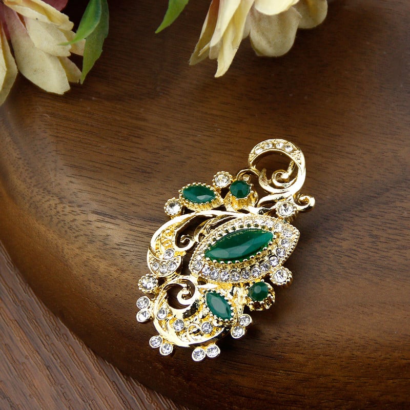 Sunspicems Arany Színű Kristály Bross Női Sál Kaftán Esküvői Ékszer Marokkó Arab Etnikai Bijoux Dubai Virág Bross