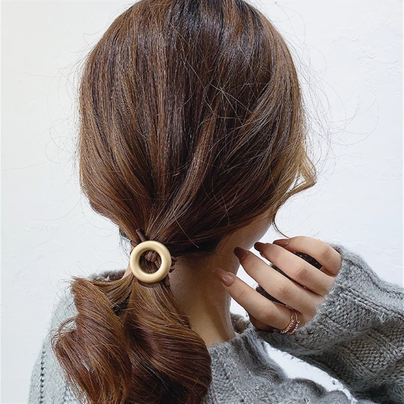 FFLACEL Trendy Metal Geometric Square Ball Rotund Cerc de păr Funie elastică Coadă de cal Accesorii de păr pentru femei fete