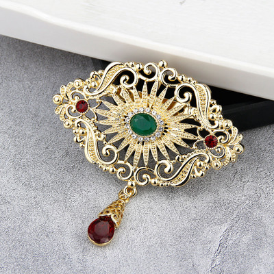 Sunspicems 2020, culoare aurie, broșă Maroc pentru femei, arabescă, flori de cristal, eșarfă, ace de rever, bijuterii de nuntă arabe, cadou de mireasă