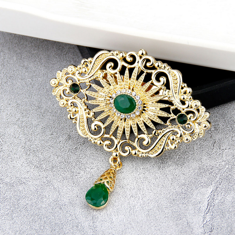 Sunspicems 2020, culoare aurie, broșă Maroc pentru femei, arabescă, flori de cristal, eșarfă, ace de rever, bijuterii de nuntă arabe, cadou de mireasă
