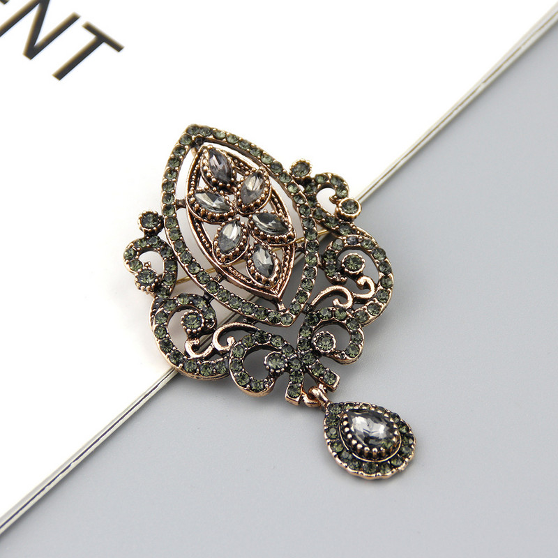 Sunspicems Vintage sivi broš s kristalnim cvijetom Bohemijski nakit Turski dizajn Igle za revere