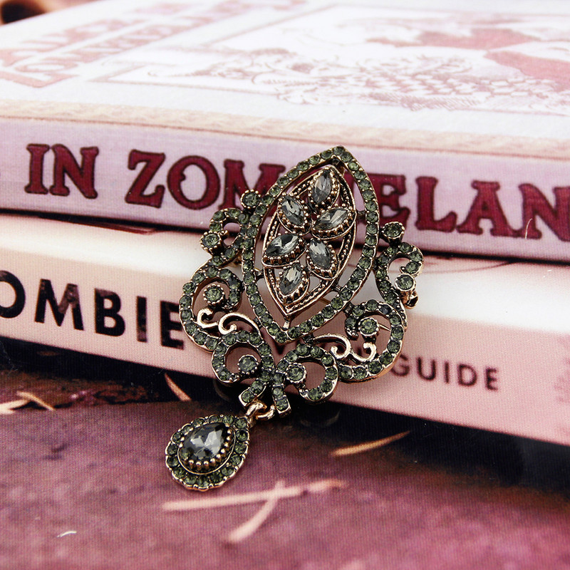 Sunspicems Vintage sivi broš s kristalnim cvijetom Bohemijski nakit Turski dizajn Igle za revere