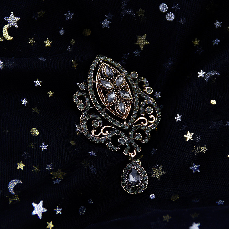 Sunspicems Vintage sivi broš s kristalnim cvijetom Bohemijski nakit Turski dizajn Igle za revere