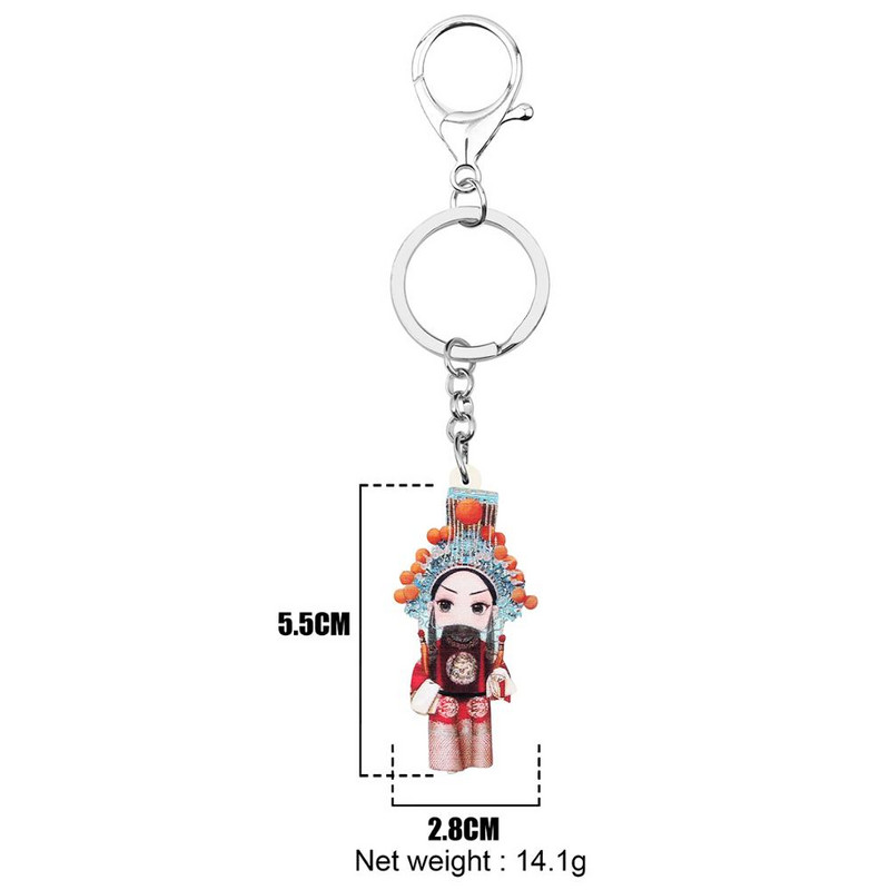 Breloc acrilic Bonsny încântător chinezesc Opera din Beijing Breloc cheie Breloc estetic Bijuterii pentru femei, copii, prieteni, cadou, brelocuri de mașină
