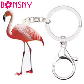 Bonsny Statement Acrilic Flamingo Bird Breloc Brelocuri Inele Bijuterii la modă Animale Pentru Femei Fete Geantă Poșeta mașină Pandantiv