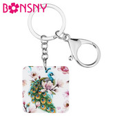 Bonsny Acrilic Pătrat Elegant Breloc Păuni Păuni Breloc Animal Pasăre Mare Bijuterii Pentru Femei Fete Cadouri Noutate Decorare