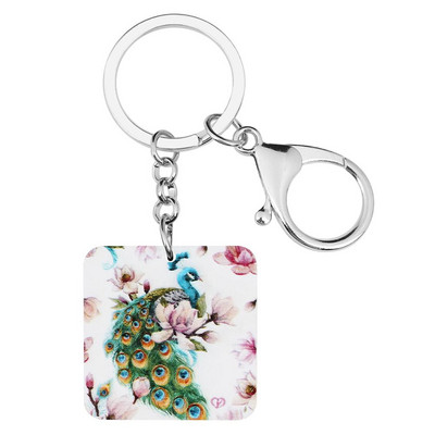 Bonsny Acrilic Pătrat Elegant Breloc Păuni Păuni Breloc Animal Pasăre Mare Bijuterii Pentru Femei Fete Cadouri Noutate Decorare